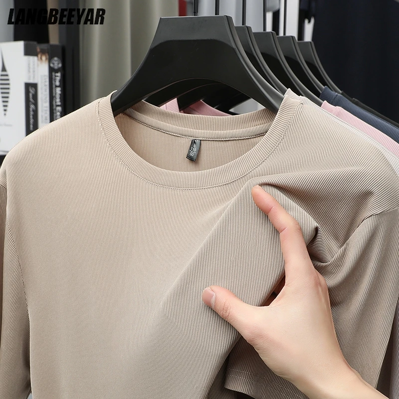 

Top Grade Ice Silk Summer Brand Tops t Shirts For Men Round Neck 2025 Fashion Style Short Sleeve Casual Mens Clothing