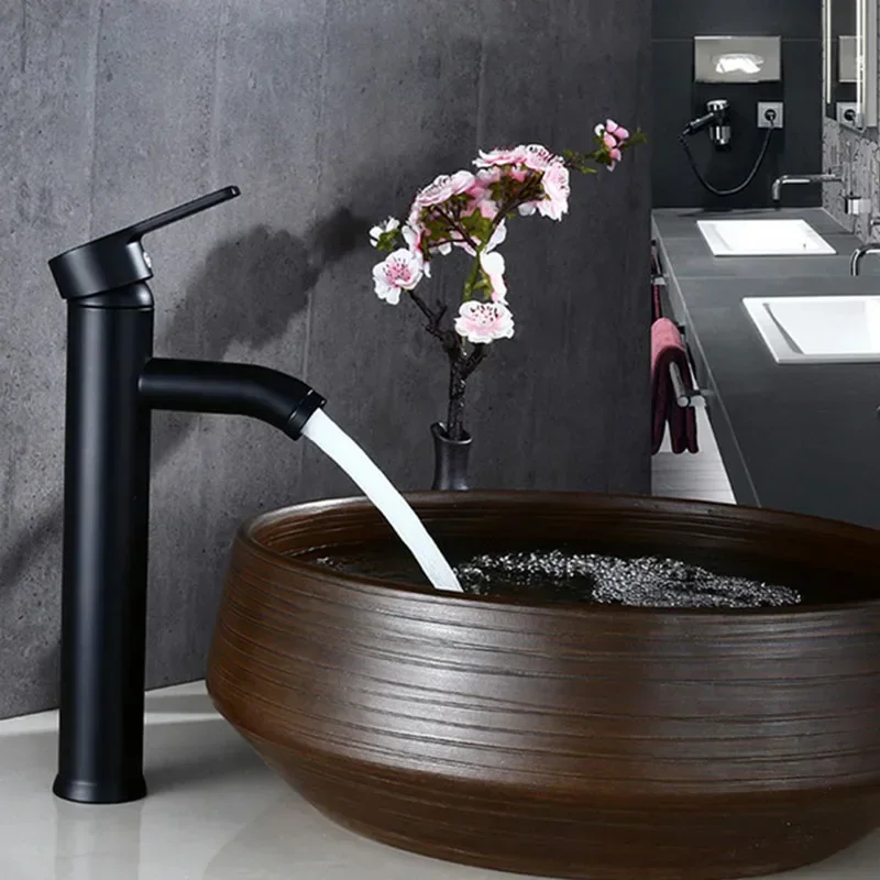 Grifos de lavabo de baño de un solo mango, mezclador frío/caliente, grifo de lavabo, grifo de cocina de agua negra, accesorios de baño
