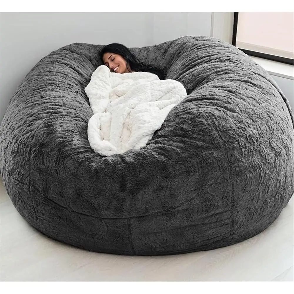 

Giant Fur Bean Bag Chair Cover For Kids Adults, (No Filler) Living Room Furniture Big Round Soft Fluffy Beanbag Lazy Sofa Bed