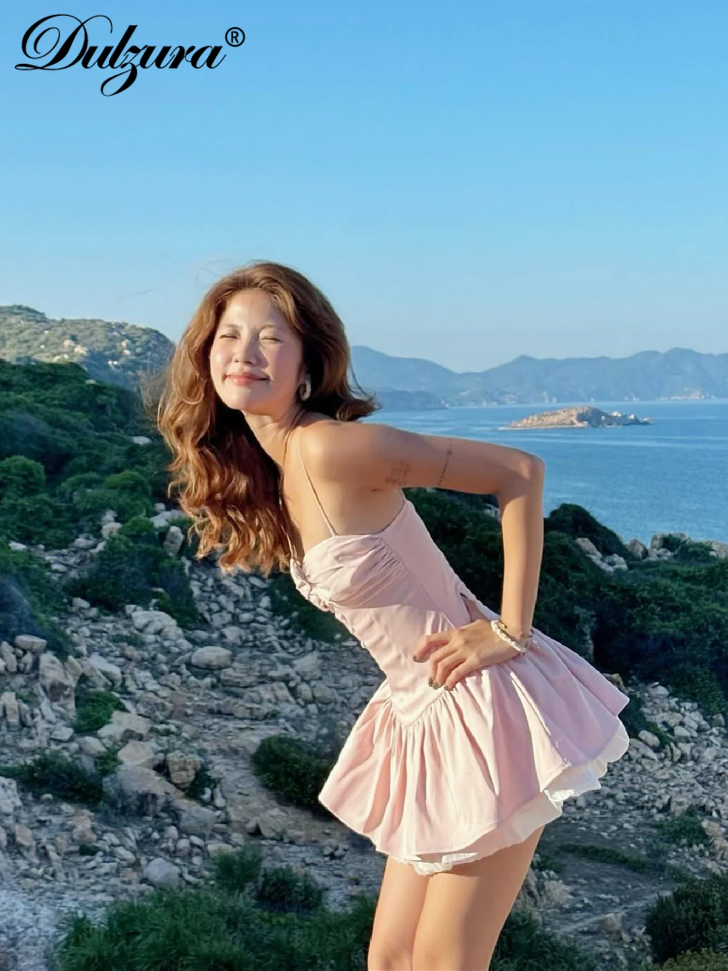 Dulzura, sin mangas, sin espalda, ajustado, fruncido, de un solo pecho, con cremallera, plisado, Mini vestido liso, Sexy, elegante, ropa para fiesta y Club