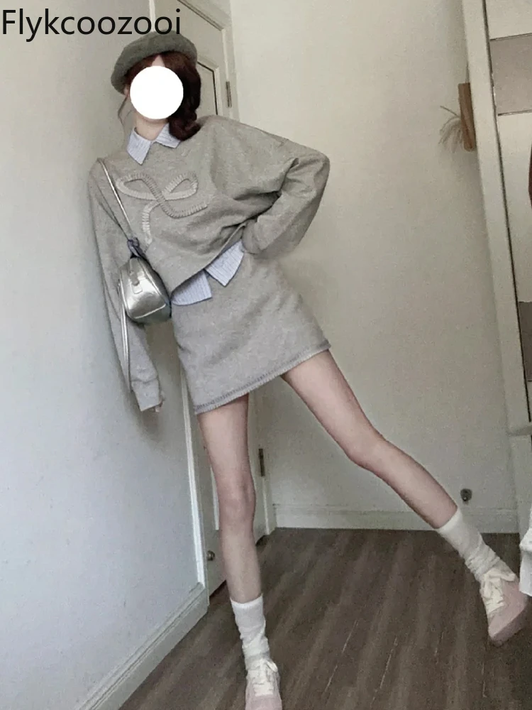 Early Autumn Korean Grey Hoodie 2024 New Small Age-reducing Suit Skirt Regulai Fit Conjunto Femenino Roupa Elegante