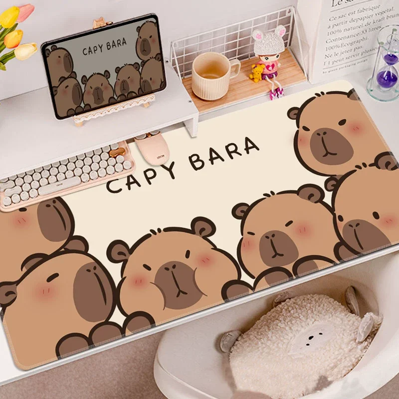 Capybara Cute Cartoon Large Rubber Mouse Pad | Kawaii Non-Slip Stitched Esports Gaming Desk Mat for Girls Laptop Office Computer