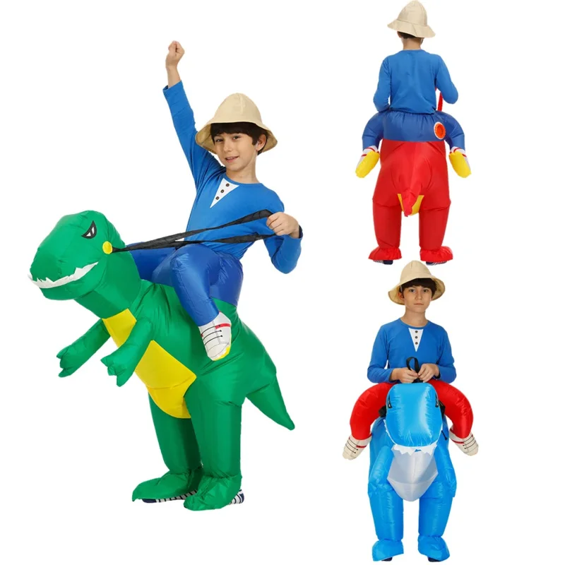 Volwassen Kinderen Dinosaurus Opblaasbaar Kledingstuk Halloween Cosplay Kostuum Ouder-kind Familie Pak Kleding Dier Opblaasbaar Pak