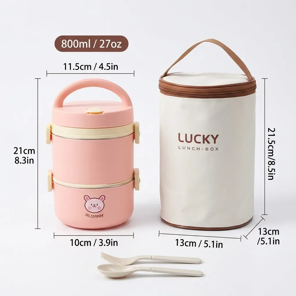 Magnetronbestendige 304 roestvrijstalen bentobox, 2/3-laags, stapelbaar, thermische lunchbox, lekvrije voedselcontainer voor kinderen en volwassenen