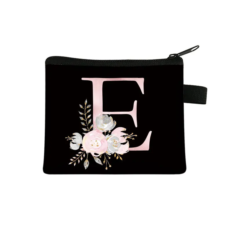 女性の財布26イニシャル文字の花コイン財布ジッパーガールかわいい小さな口紅コイン財布