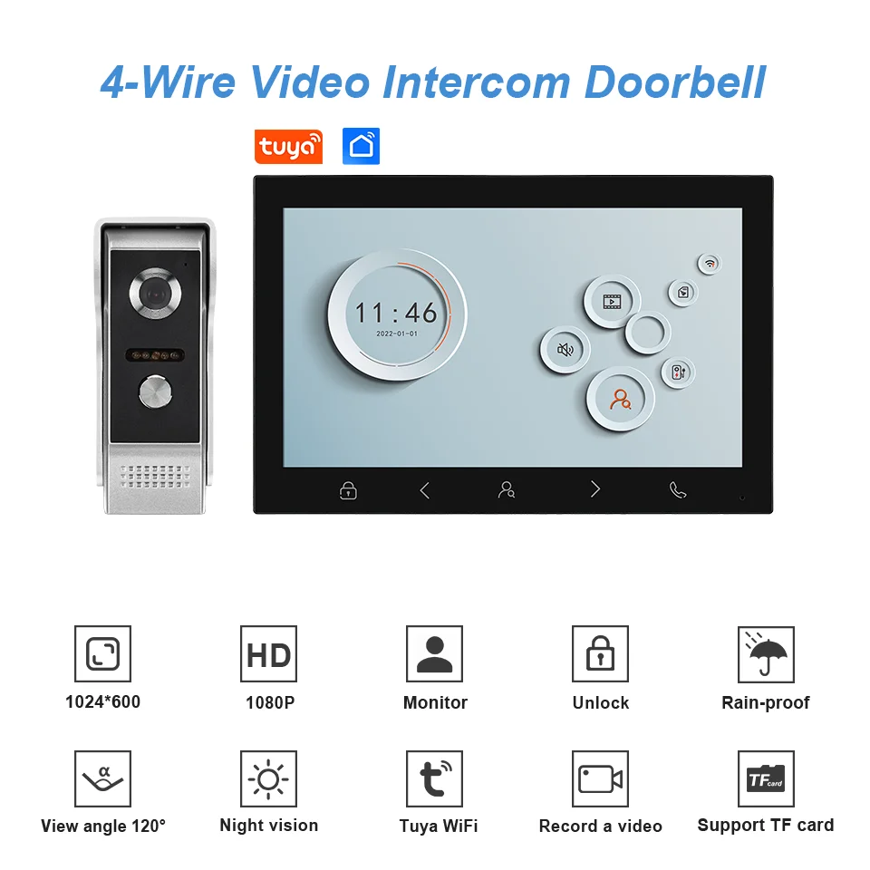 10インチIPSスクリーンTuyaアプリ2MP 1080P有線WIFIビデオドアホンビジュアルインターホンドアベルのぞき穴ビューアードアカメラ