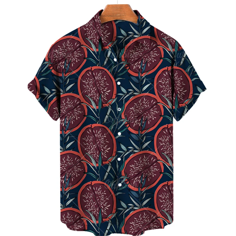 

Mens Designer Clothes Tropical Fruits Print Shirt Oversized Summer 2024 Travel Hawaii Beach Harajuku Watermelon Camisa Masculino