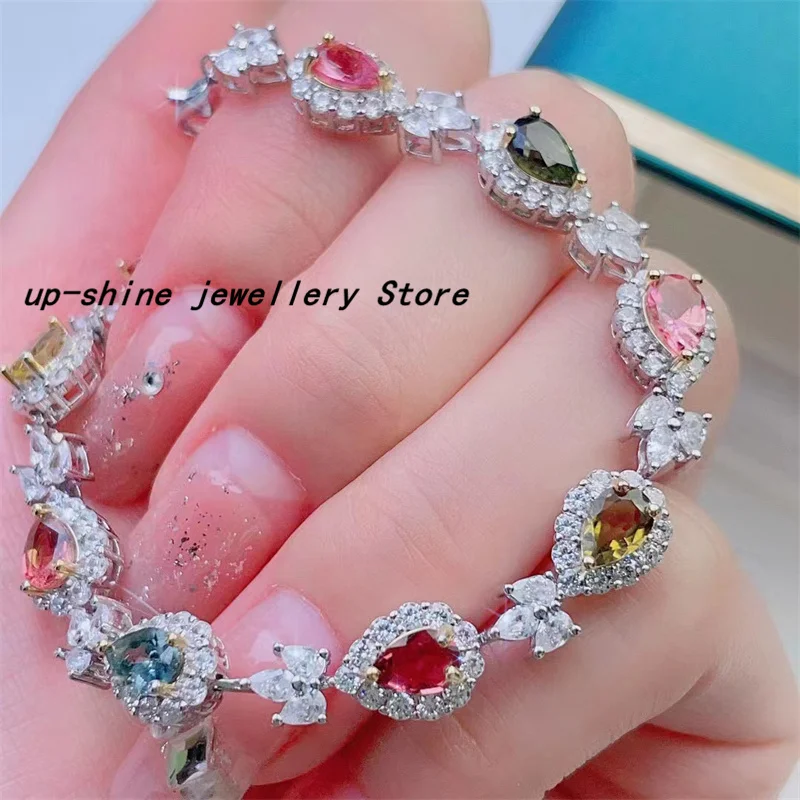 

New Fashion 925 Silver Inlaid Natural Tourmaline Bracelet for Women, Candy Color Matching, Simple and Beautiful, Customizable