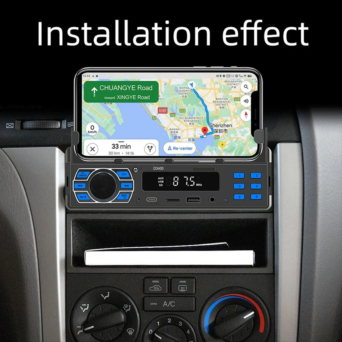 【DT56】1Din Car MP3 Phone Holder Positioning Car Line Protection Smart Bluetooth Calling Color Light Voice Control FM Radio