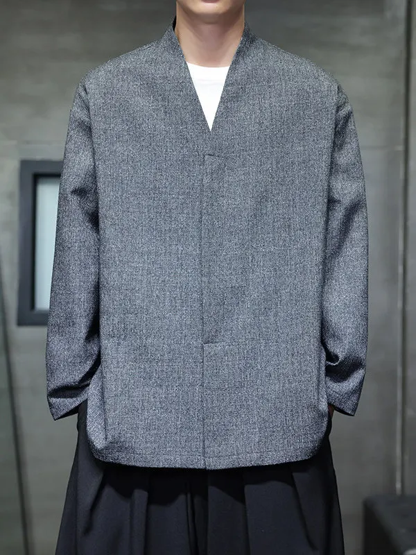 

Новый китайский костюм Sle V-Ne Jaet, мужской свободный костюм Тан в стиле ретро, большой размер, приподнятый костюм ханьфу, осенний сезон, подходит для улицы...