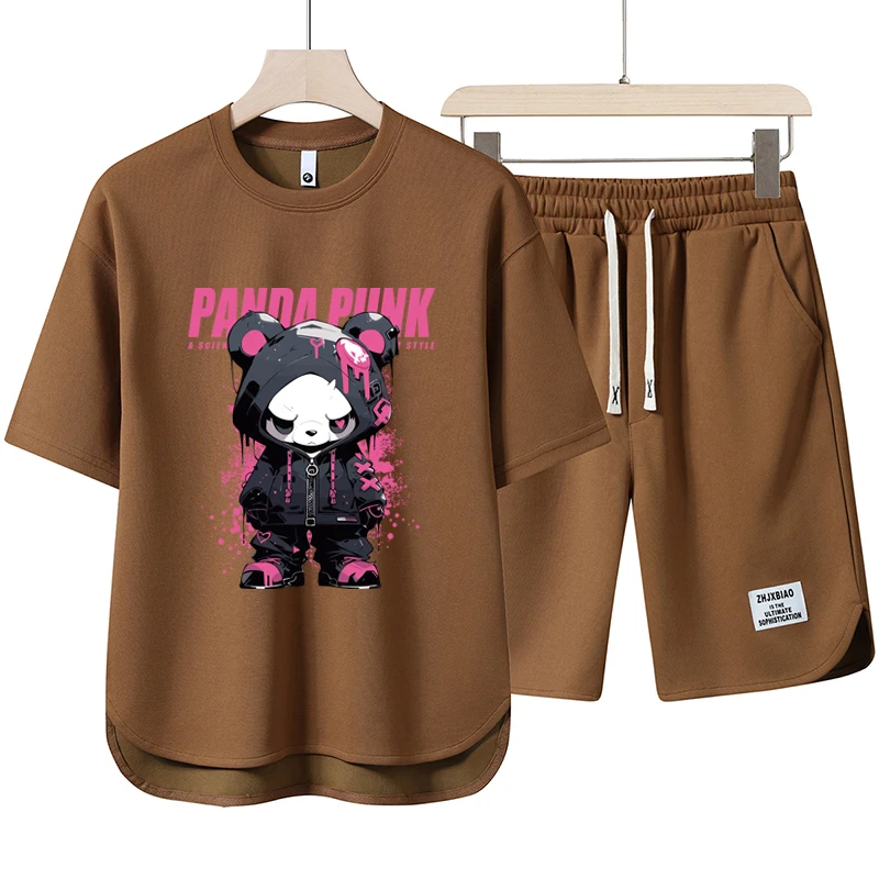 Conjunto de 2 piezas de chándal Harajuku para hombre, camiseta de manga corta informal y pantalones cortos, moda coreana, verano, 2024