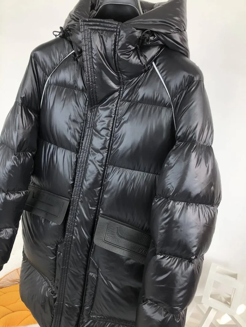 New Winter Mens Thicken Warm Medium Long Hooded Down Coat Stand Collar Zipper Fashion Casual Jacket Male High Street Overcoat