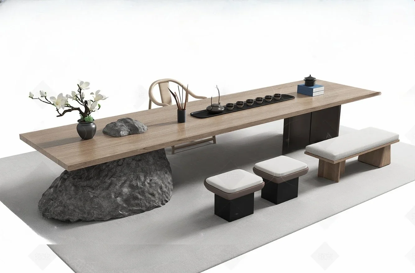 

ZQ Customizable Furniture Wabi Wind Tea Table Solid Wood Tea Table And Chair Combination One Table Five Chairs Hotel Office