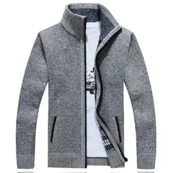 Winter New Men's Knitted Sweater Coat Long Sleeve Thick Cardigan Fleece Zipper Male Causal Solid Color Clothing Male Blouse