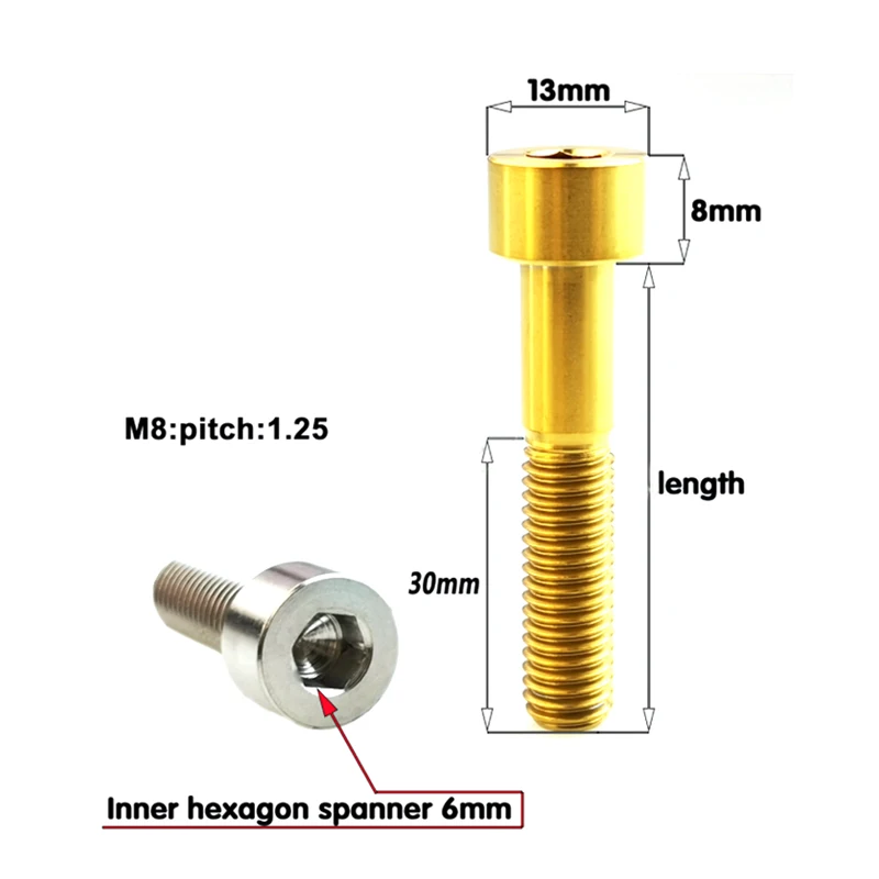 1pcs Titanium Bolt M8 X 55 60 70 80mm Hex Hexagon Socket Cup Head Screw Cylindrical Refitted Screw for Motorcycle Cycling Bike