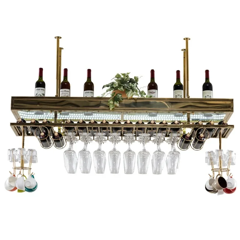 # Stainless steel red wine glass rack upside down household bar wine rack hanging European wine ornament ceiling rack