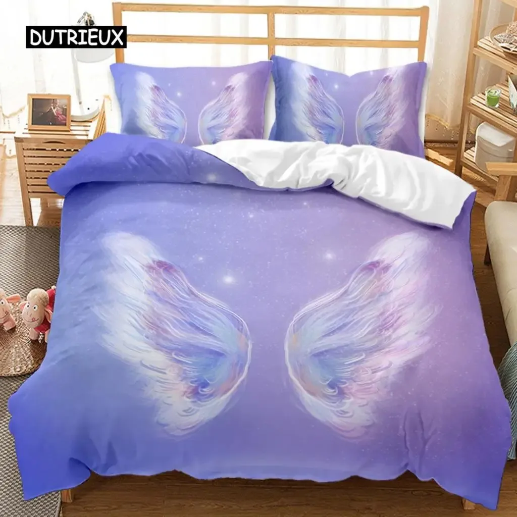 Angel Wings Duvet Cover Set Angel Fairy Tale Theme for Kids Teens Never Give Up Double Queen King Size Polyester Qulit Cover