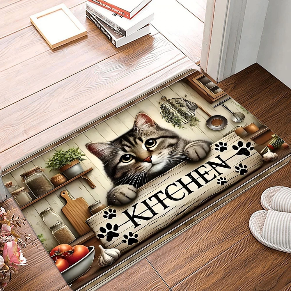 Kitten Cute Cat Kitchen Doormat Floor Mat Rug Carpet for Entryway Kitchen Anti-slip  Home Decor Accessory Halloween Gift