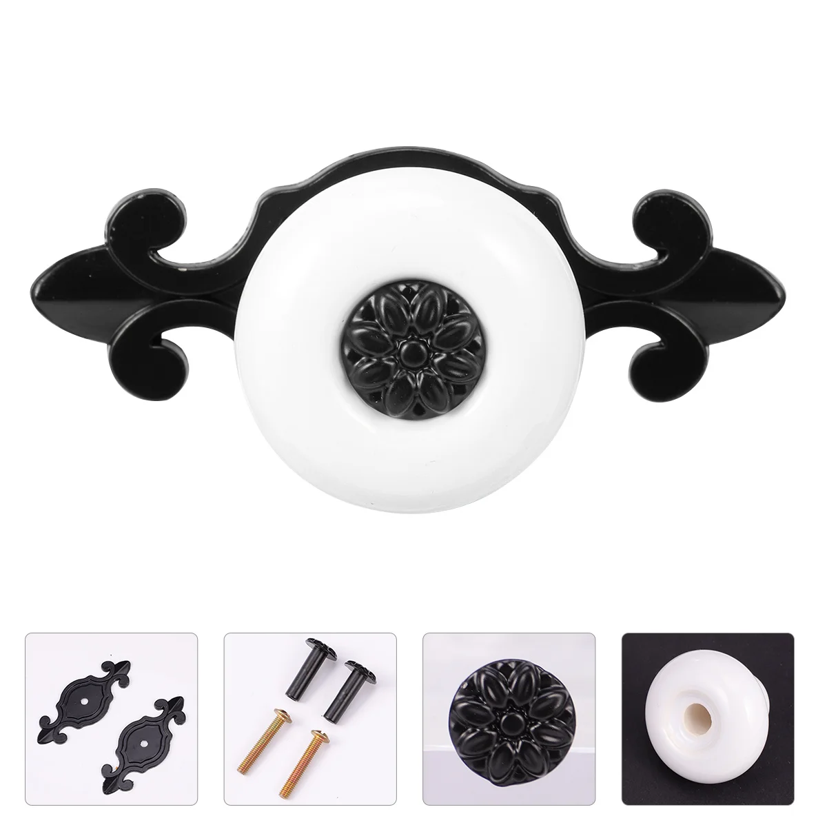 

2Pcs Zinc Alloy Knob Ceramic Drawer Pull Furniture Handle Black and White Durable Stylish Complete Look for Wardrobe Bin