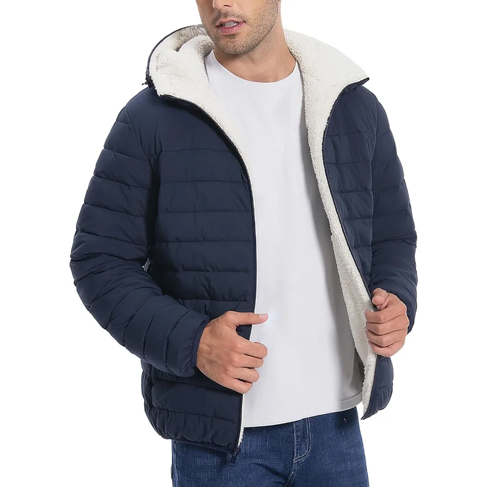 Pioneer Camp Men's Winter Puffer Jacket Sherpa Lined Hooded Water Resistant Midweight Warm Insulated Quilted Down Coat Parka
