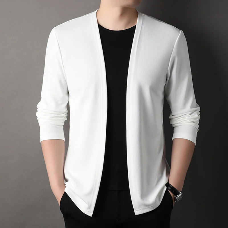 New Slim Fit Cardigan for Men, Thin Spring and Autumn Outerwear, Long Sleeve Casual Trendy Versatile Pure Color Slim Fit Autumn