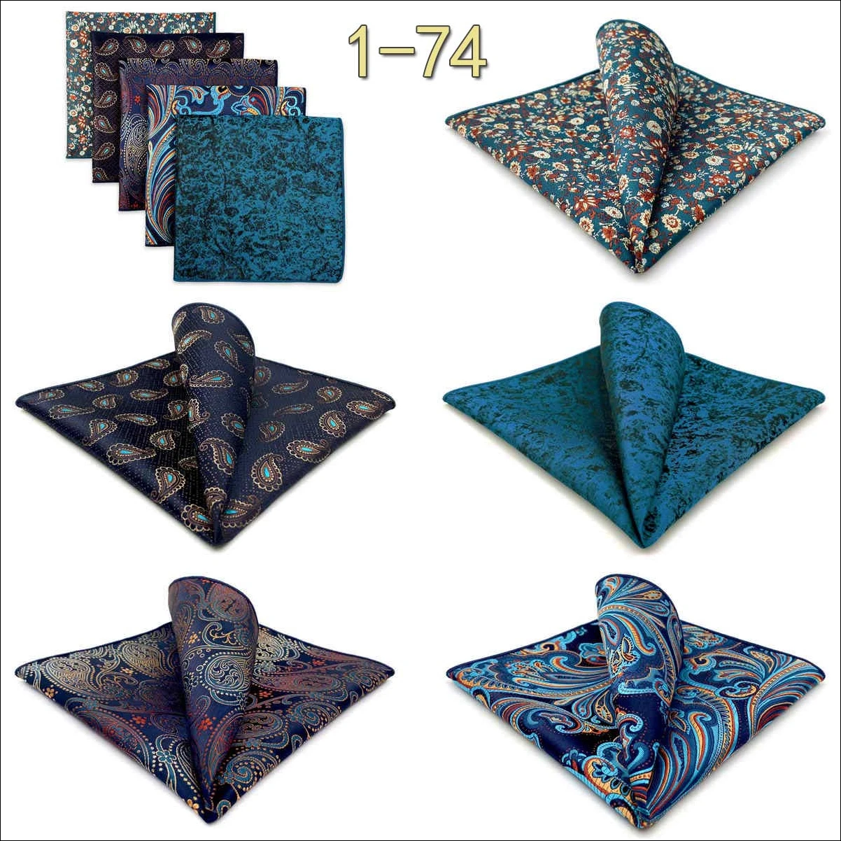 5 PCS Luxury Mens Pocket Square Set Handkerchief Assorted Paisley Floral Print Striped Hanky Suit Gentlemen Wedding Gift Vintage