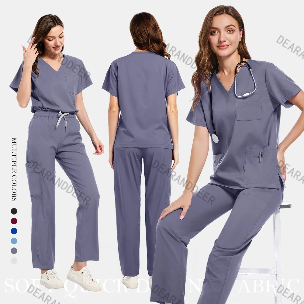 Top ampio con tasche e pantaloni sportivi, uniforme per chirurgia medica da medico, salone di bellezza, ospedale, clinica odontoiatrica, tuta da lavoro per infermiere