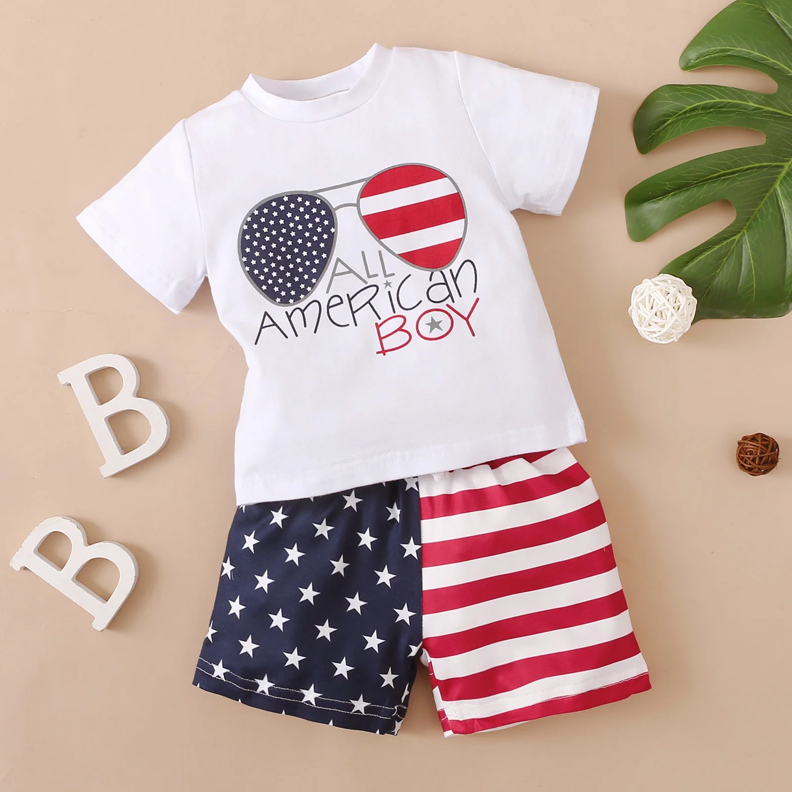 2022-03-01 Lioraitiin 0-24M Newborn Baby Boy Girl 2Pcs Independence Day Summer Clothing Set White Shirt Top Star Printed Shorts