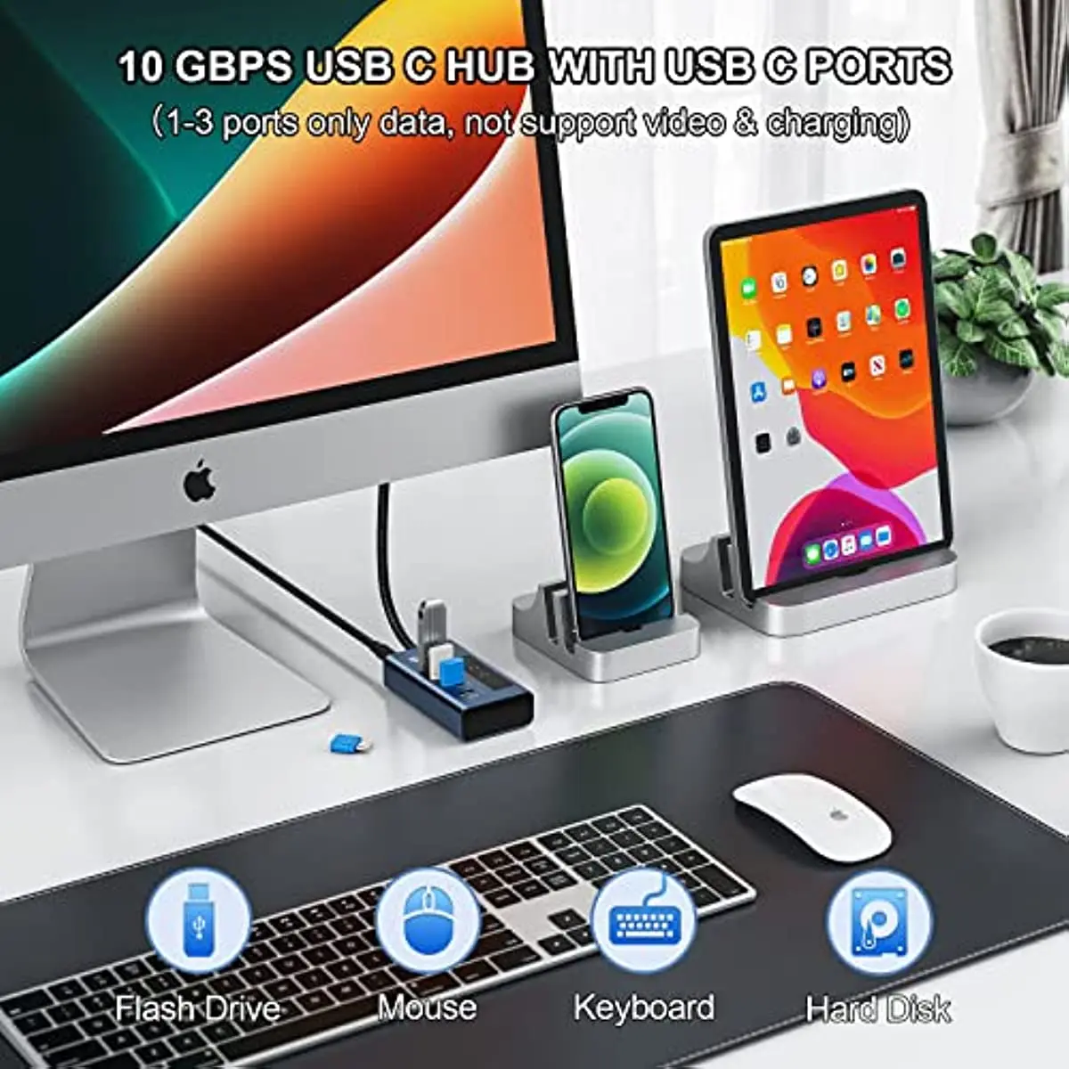 Imagem -03 - Minisopuru Hub Usb Hub 10 Gbps Usb tipo c para Usb 3.0 x4 Puertos Compatibles Con Datos y Carga Inteligente Adaptador para Macbook Pro Air Imac Ipad Teléfono Chromebook Divisor Usb c Hub