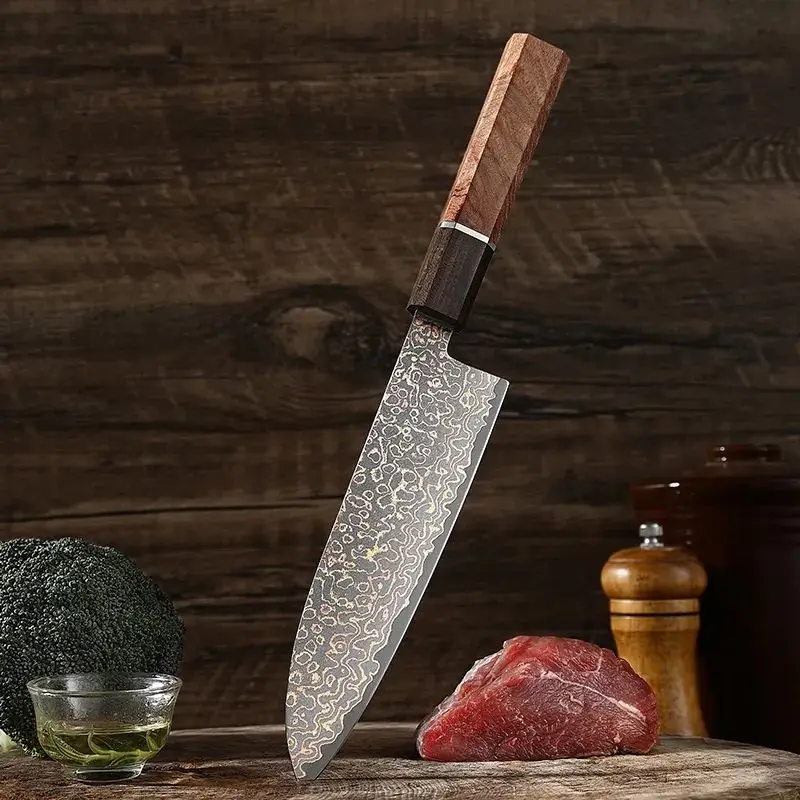 

New Tri-color Copper 67-storey Damascus steel Set Kitchen Knife Chef's Knife Santoku Knife Strong And Sharp Kitchen Cooking Tool