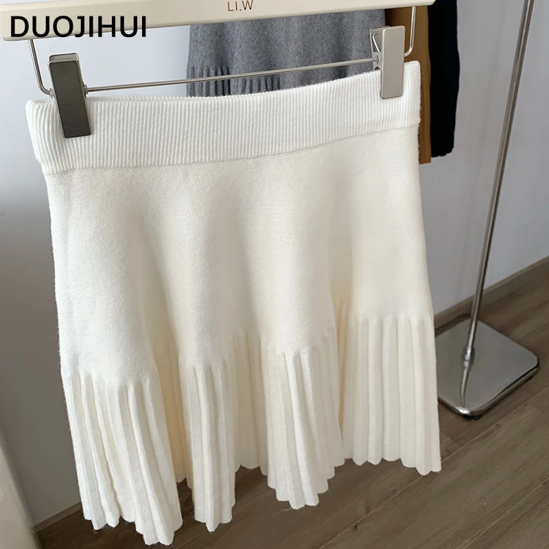 DUOJIHUI Autumn Chicly Slim Classic A-line Black Skirt Female New Simple Solid Color Fashion Knitting Loose Women\'s Mini Skirt