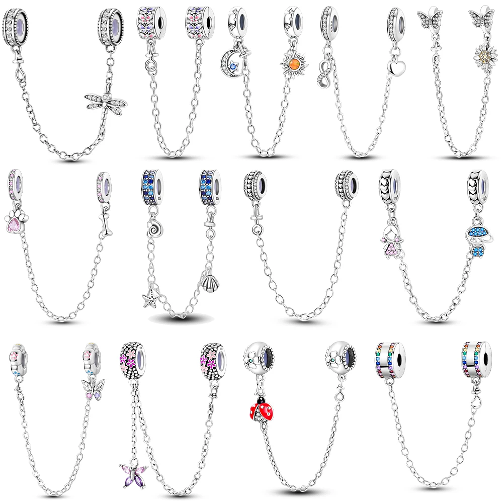 سحر 925 الفضة القمر ستار ليف صالح الأصلي الجديد سلسلة أمان المشبك كليب سوار DIY للمرأة فتاة مجوهرات غرامة هدية