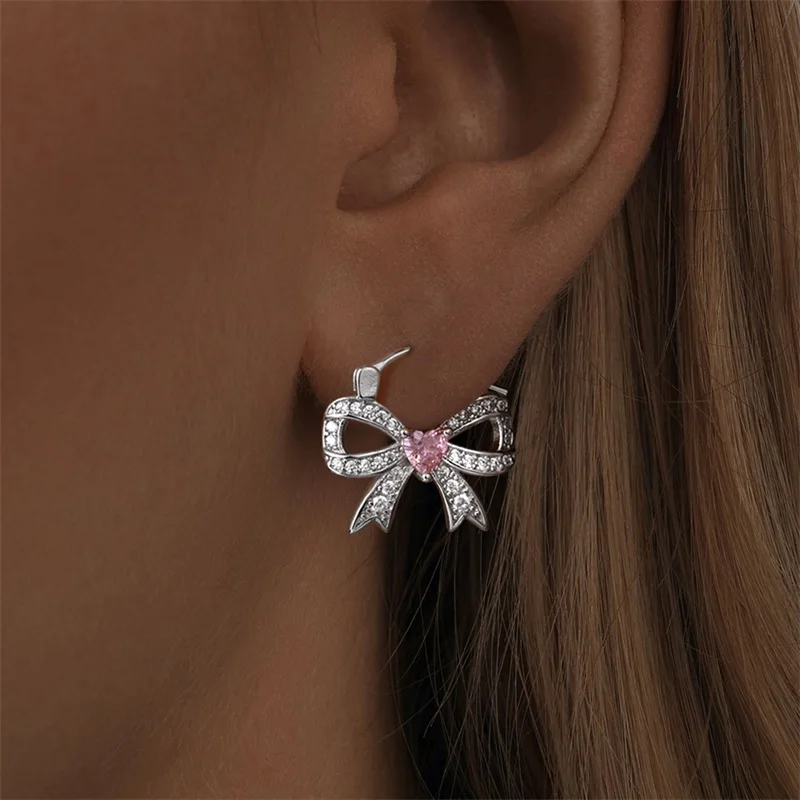 New Sweet 925 Sterling Silver Women's Princess Powder Gemstone Blue Kind Bow Design Earrings Fit Party Exquisite Jewelry Gifts