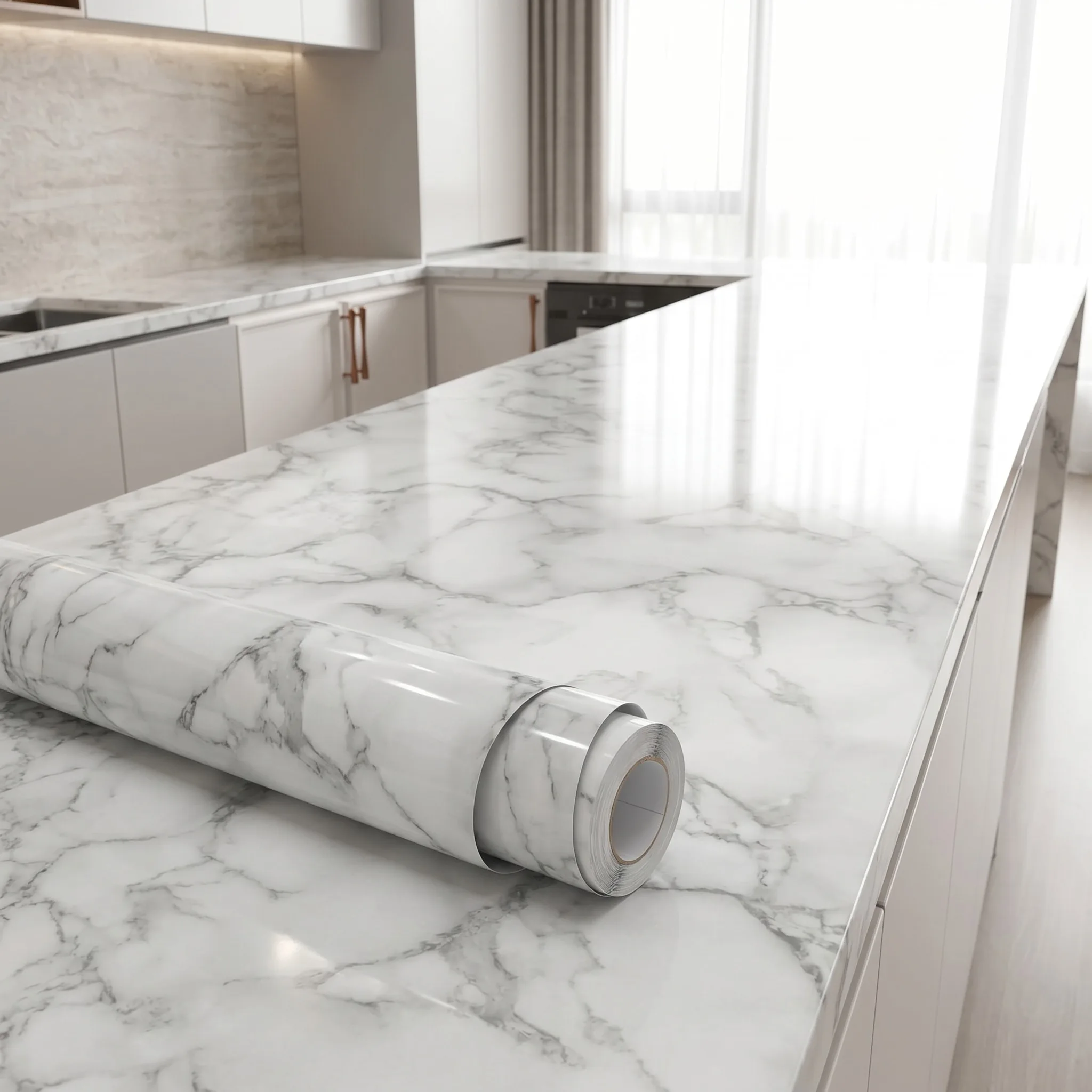 Waterproof Oilproof Marble Self Adhesive Wallpaper Heat Resistant Peel and Stick Film for Kitchen Stove Countertop Cabinet Decor