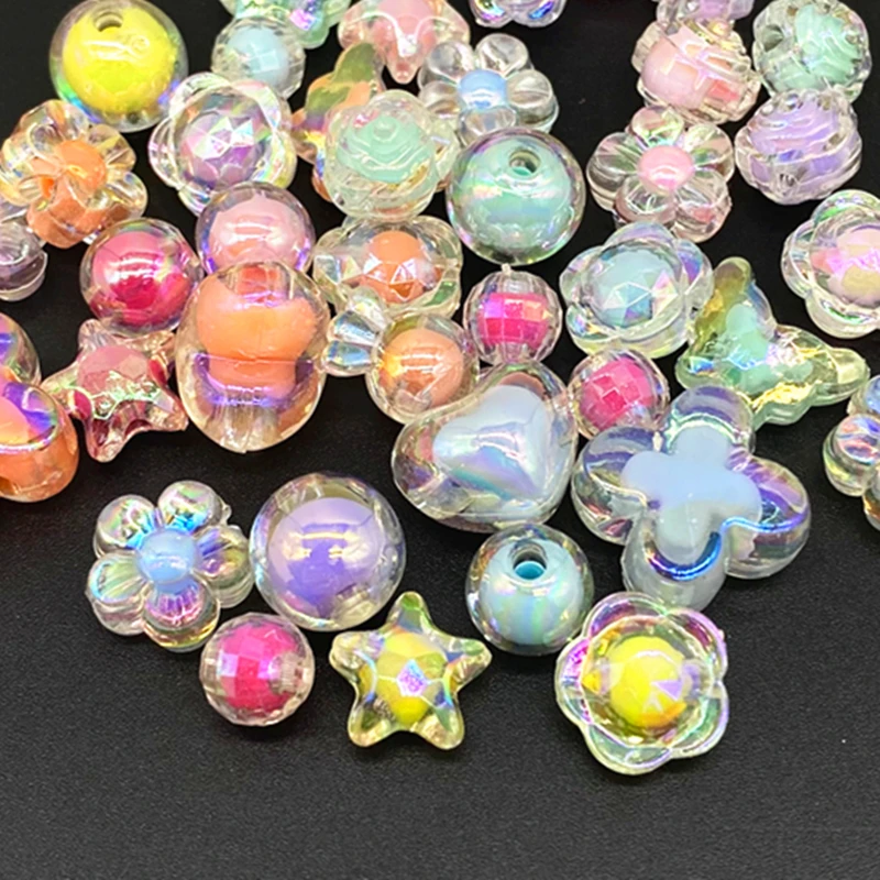 20 pcs AB Color Heart Acrylic Beads Star Shape Charms Bracelet Necklace For Jewelry Making DIY Accessories #ZZ04
