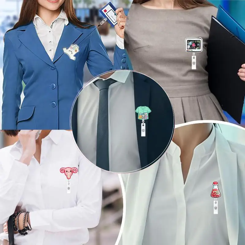 Retractable 360 Rotating Cartoon Medical Badge Reel Acrylic Shaker ID Card Holder for Hospital Doctor Gifts