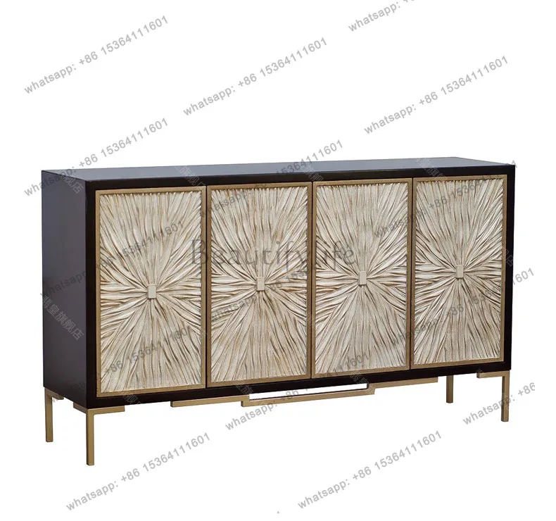 

American light luxury solid wood dining side cabinet, modern villa carved storage entrance cabinet