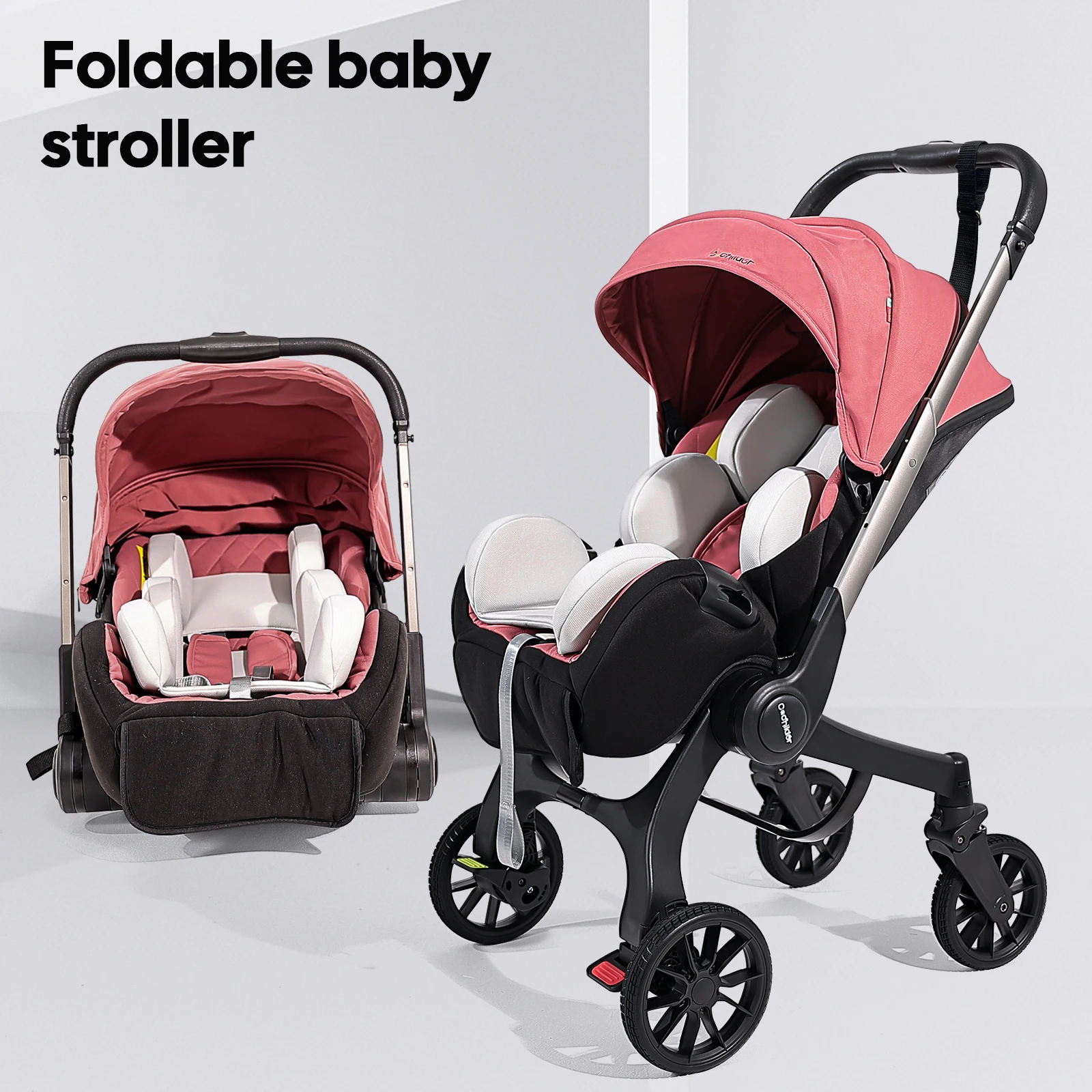 All-Terrain Foldable Baby Stroller, Bidirectional Travel System with Adjustable Backrest, Perfect Camping Cart for Fall