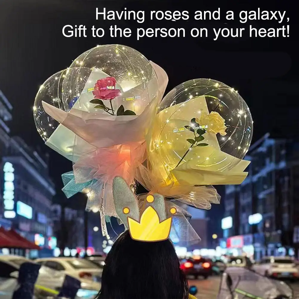 LED Luminous Balloon Rose Bouquet Transparent Bobo Party Decor Ball Balloons Birthday Day Holiday Rose Gift Valentines Wedd L8X1