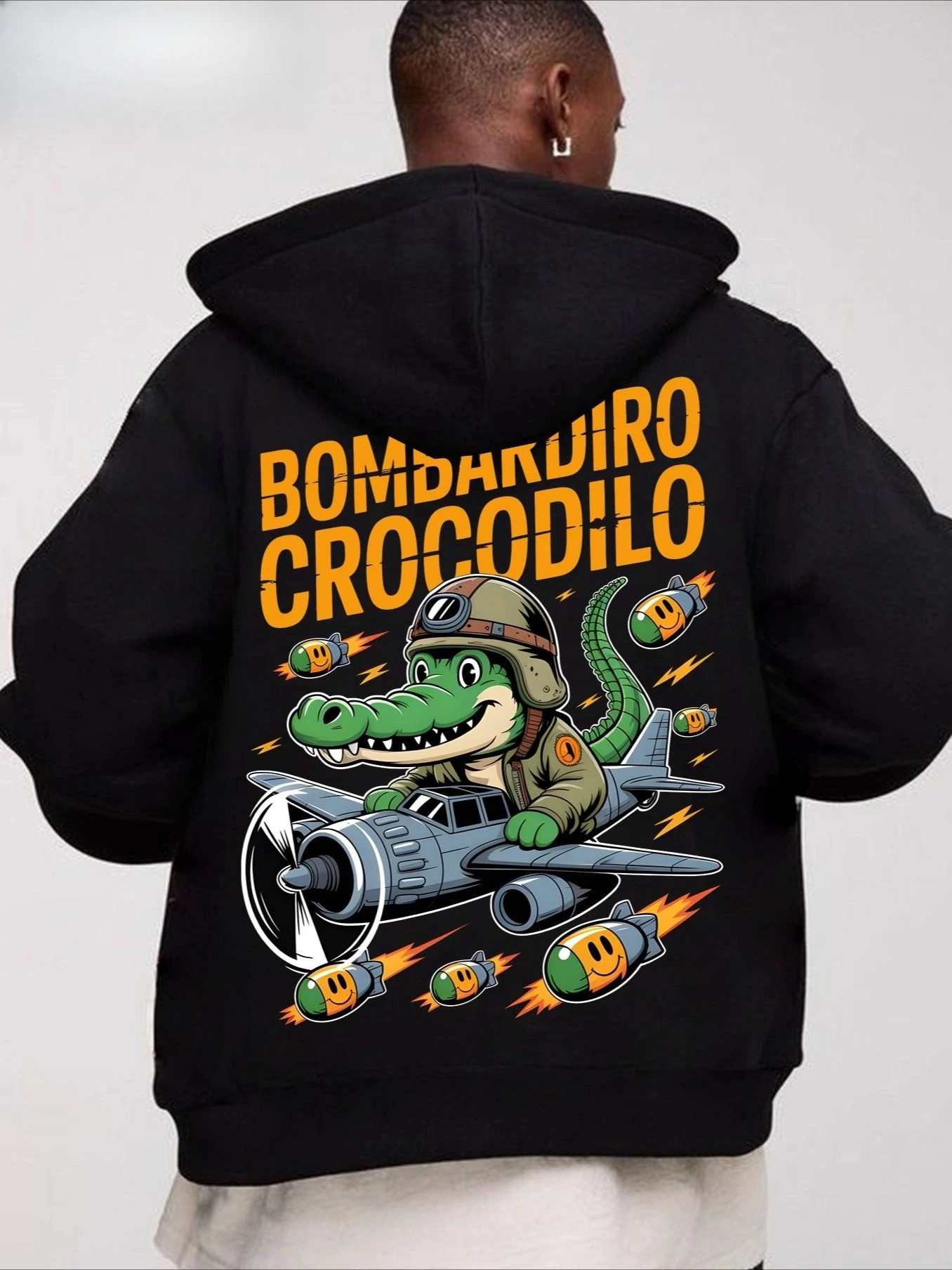 

Стильная американская уличная брендовая толстовка с капюшоном с мультяшным принтом «Крокодил-пилот» — уличная одежда свободного покроя, верхняя одежда унисекс для пар
