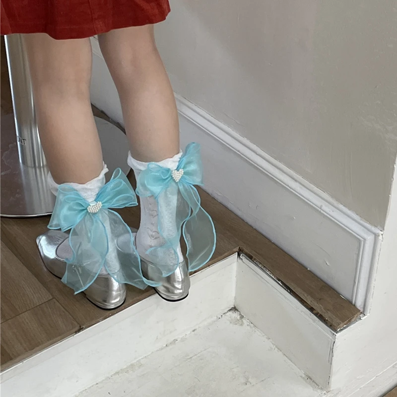 Lolita Style Bowknot Long Socks for Students Sweet Big Bow Tie Girls Fashion Stockings Elasticity Thin Mesh Fishnet Socks Women