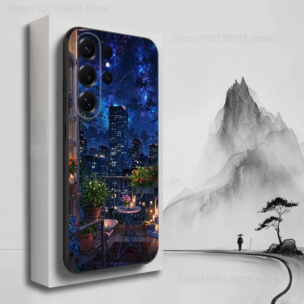 Capa de telefone com visão noturna de desenho animado azul para Samsung S25, S24, S23, S22, S21, S20, S10, S9, Ultra, Plus, Lite, FE, capa preta de silicone macio
