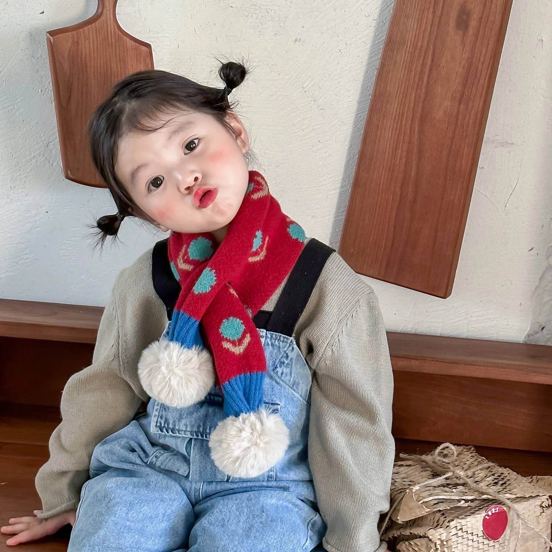 Korean Patchwork Kids Winter Scarf Fashion Flower Print Boy Girl Anti-Cold Neckerchief Outdoor Windproof Children Neck Covers