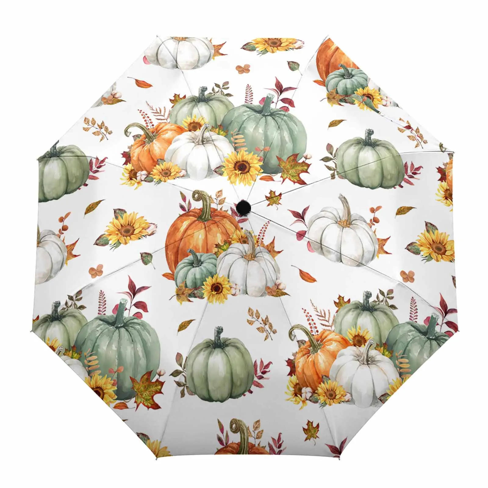 Thanksgiving Autumn Leaves Sunflower Pumpkin Outdoor Fully-automatic Folding Eight Strands Umbrellas for Kids Printed Umbrella