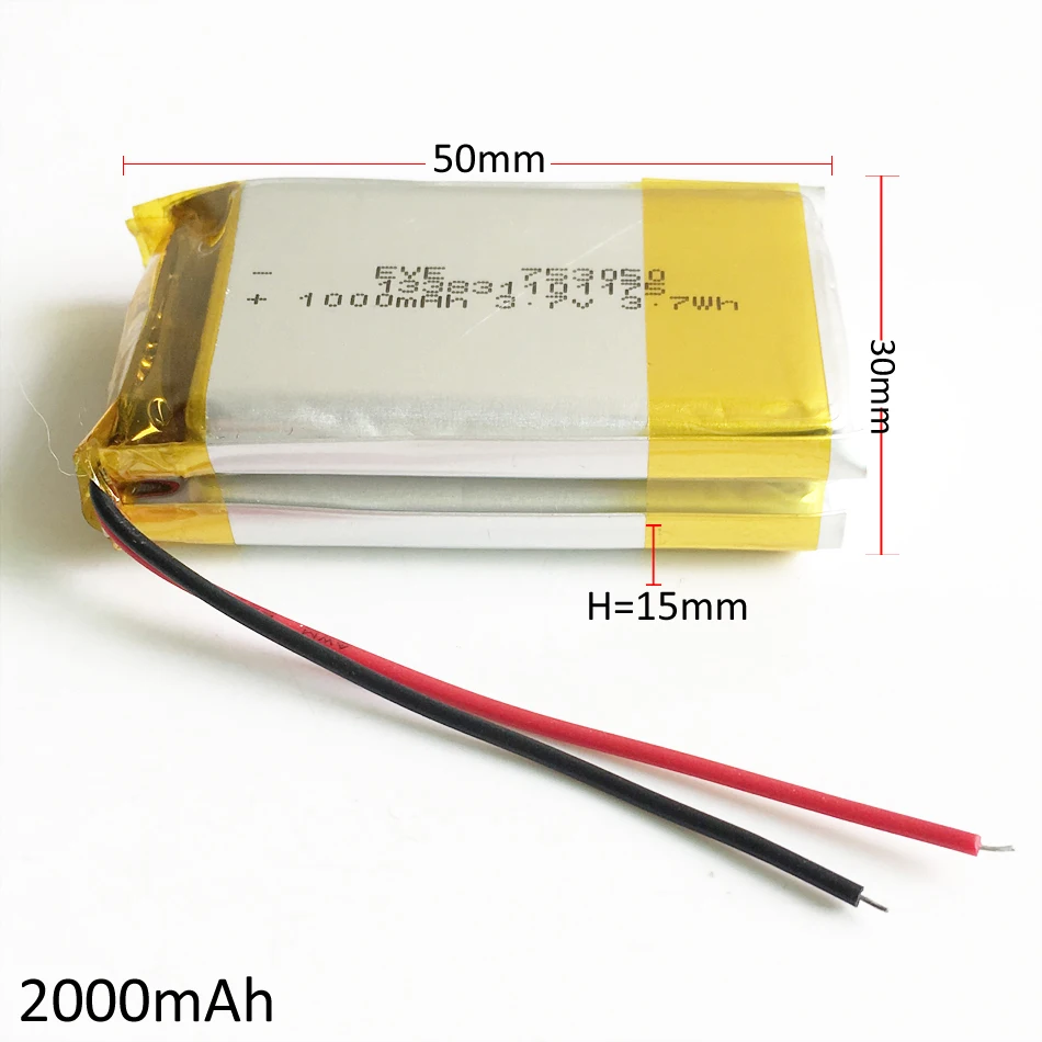 3.7V 2000mAh เซลล์แบตเตอรี่แบบชาร์จไฟได้ลิเธียมโพลิเมอร์ Li Po สำหรับแผ่นดีวีดีกล้องแท็บเล็ต PC แบตสำรอง PSP แล็ปท็อป GPS 153050