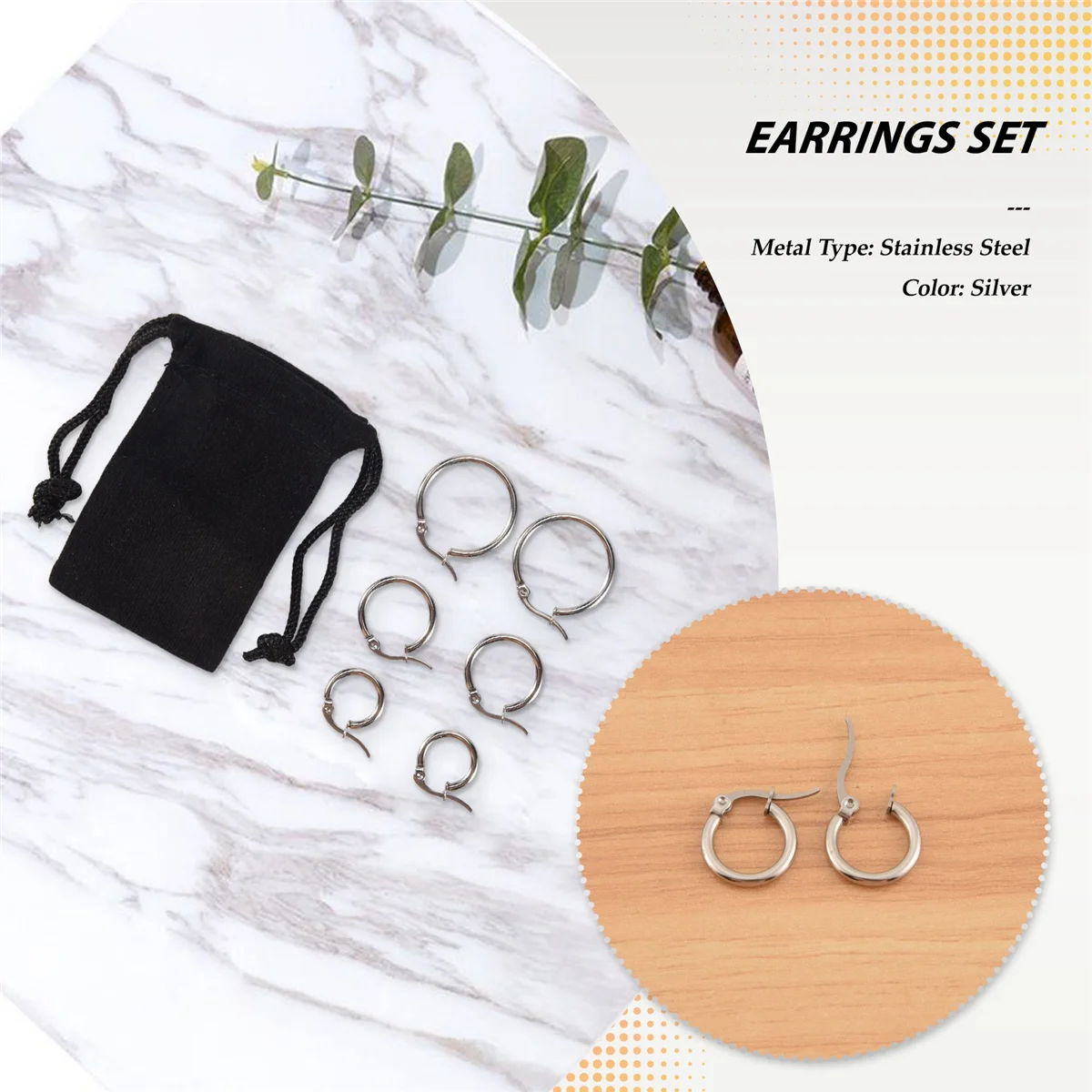 3 Pairs 15mm 20mm 25mm Stainless Steel Hoop Huggies Earrings Set Woman Silver