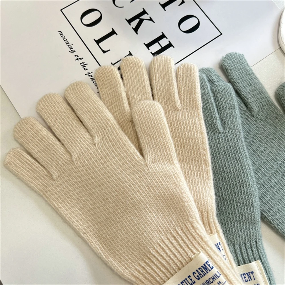 Women's Pure Color Knitted Woolen Gloves Winter Windbreaks Student Riding Split Finger Thick Warm Gloves Couple Christmas Gifts