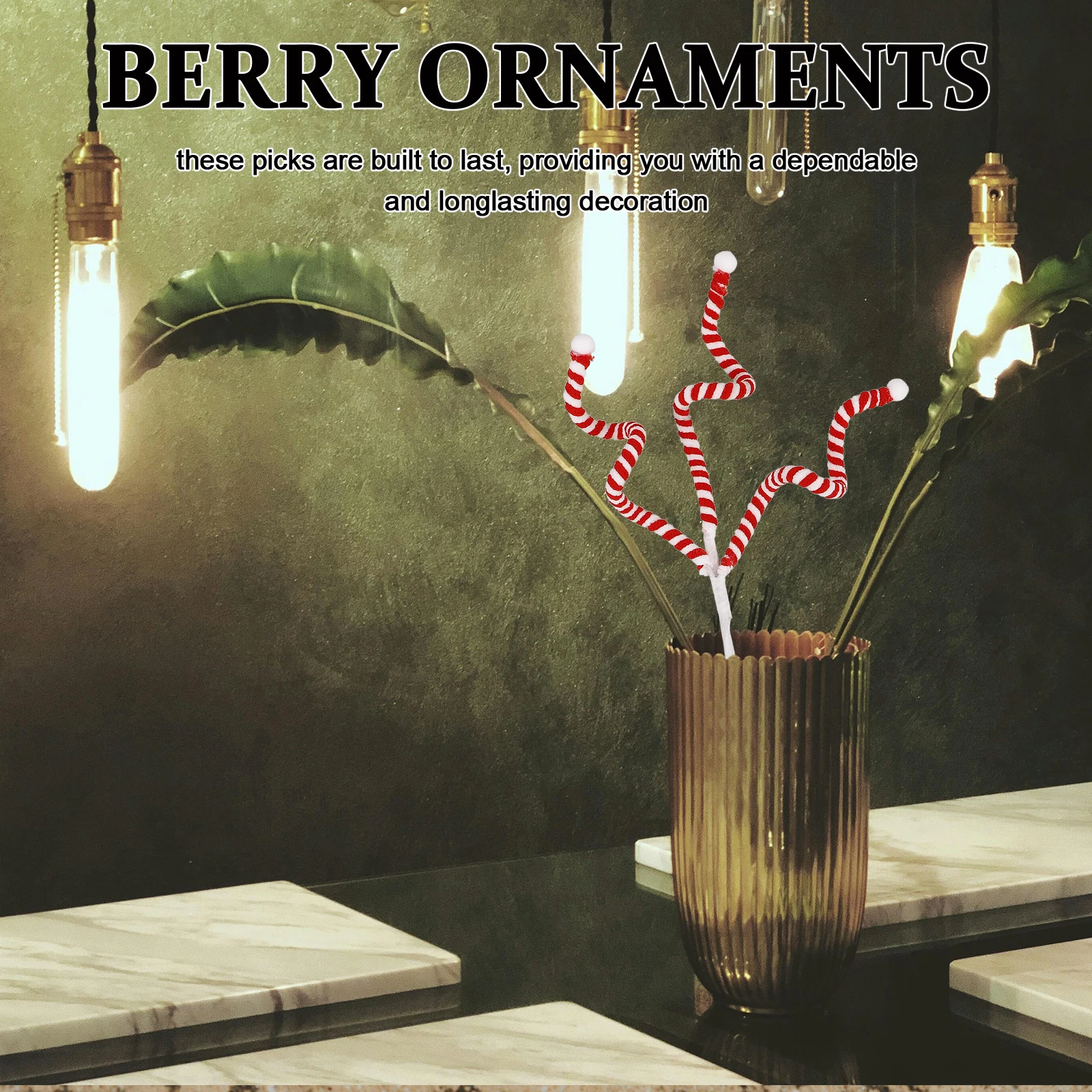 

1pcs Festive Christmas Candy Colored Picks Red Berry Stems Artificial Pine Branches For Wreath Decorations Holiday Tree