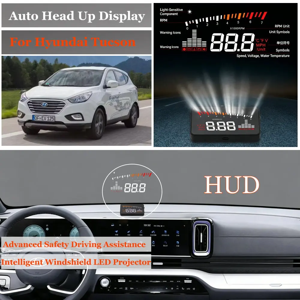 

Car Head Up Display For Hyundai ix35 Tucson LM/TL/NX4 2009-2026 AUTO HUD Speedometer Odometer Windshield Projector Accessories