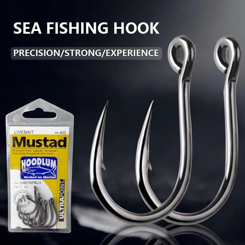 Mustad Sea Fishing Hook 4x Strong Live Bait Barbed Iron Board Fishhook Super Power Big Size Hoodlum Fish Hooks Sturgeon Hook